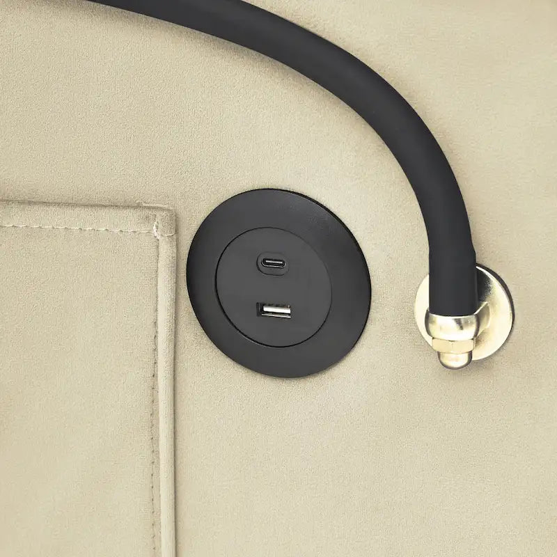 Canapé-lit futon pliable avec dossier réglable, port USB, cendrier, support de téléphone rotatif, blanc crème