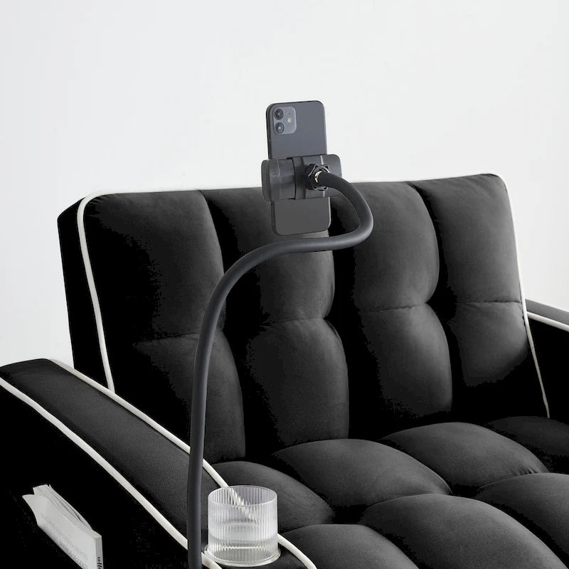Canapé-lit futon pliable avec dossier réglable, port USB, cendrier, support de téléphone rotatif, blanc crème