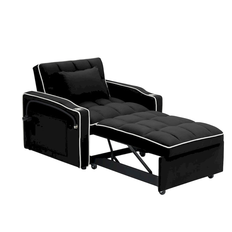 Canapé-lit futon pliable avec dossier réglable, port USB, cendrier, support de téléphone rotatif, blanc crème