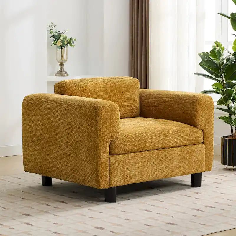 Fauteuil d'appoint en velours tissé, avec coussin haute densité et accoudoirs escamotables