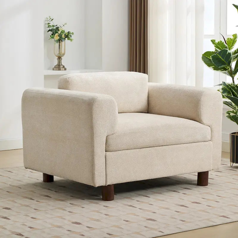 Fauteuil d'appoint en velours tissé, avec coussin haute densité et accoudoirs escamotables