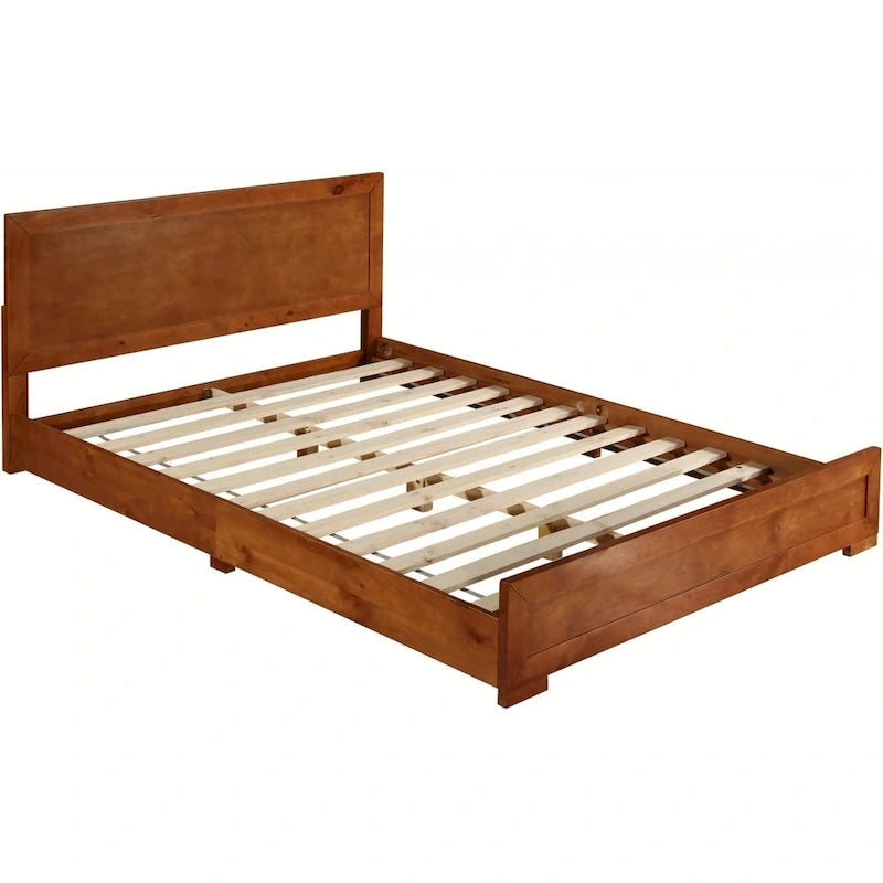 Cadre de lit plateforme Queen en bois massif avec panneau incrusté marron Espresso