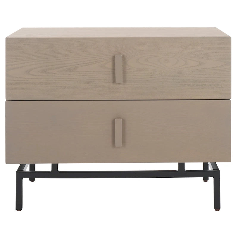 Meuble de rangement à 2 tiroirs en bois lavé gris avec base en métal noir