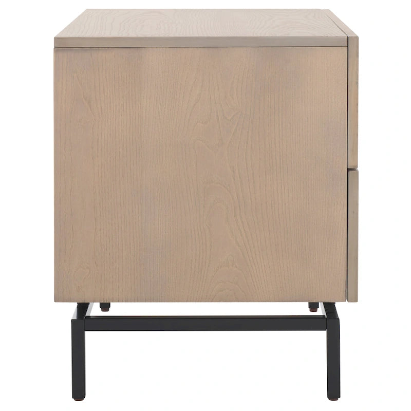 Meuble de rangement à 2 tiroirs en bois lavé gris avec base en métal noir