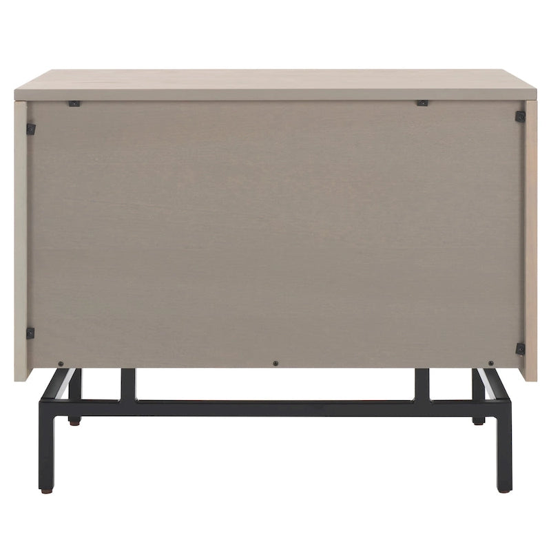 Meuble de rangement à 2 tiroirs en bois lavé gris avec base en métal noir