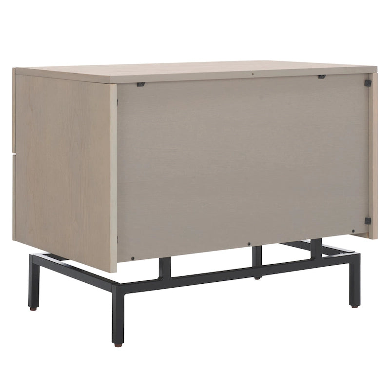 Meuble de rangement à 2 tiroirs en bois lavé gris avec base en métal noir