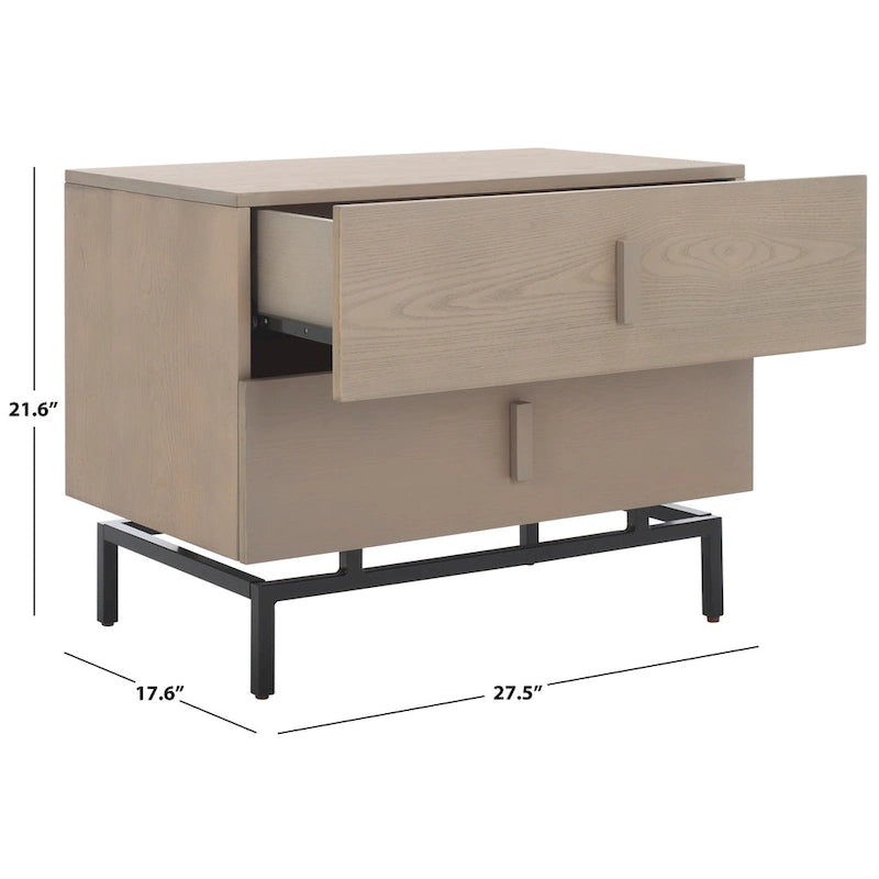 Meuble de rangement à 2 tiroirs en bois lavé gris avec base en métal noir