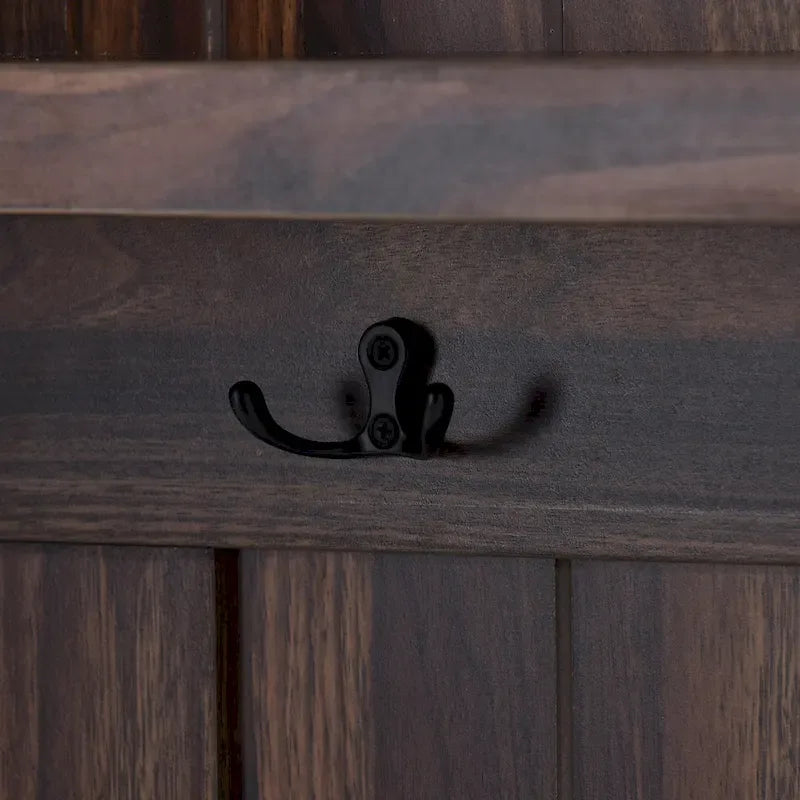Meuble d'entrée avec étagères ouvertes, patères, banc à chaussures, marron