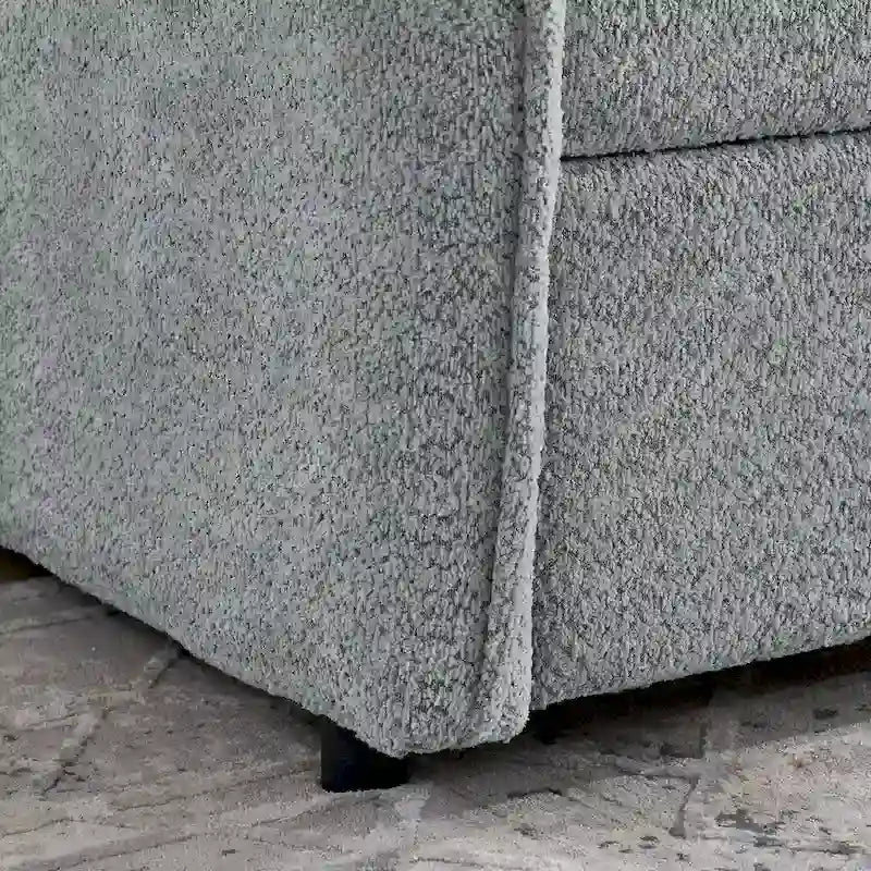 Lit de repos en tissu bouclé gris avec lit gigogne profil bas