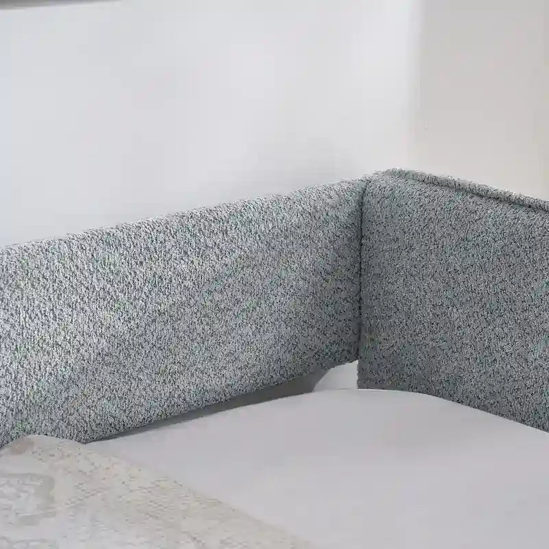Lit de repos en tissu bouclé gris avec lit gigogne profil bas