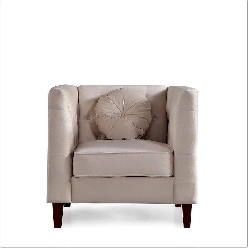 Fauteuil d'appoint Chesterfield classique en velours avec pieds en bois massif