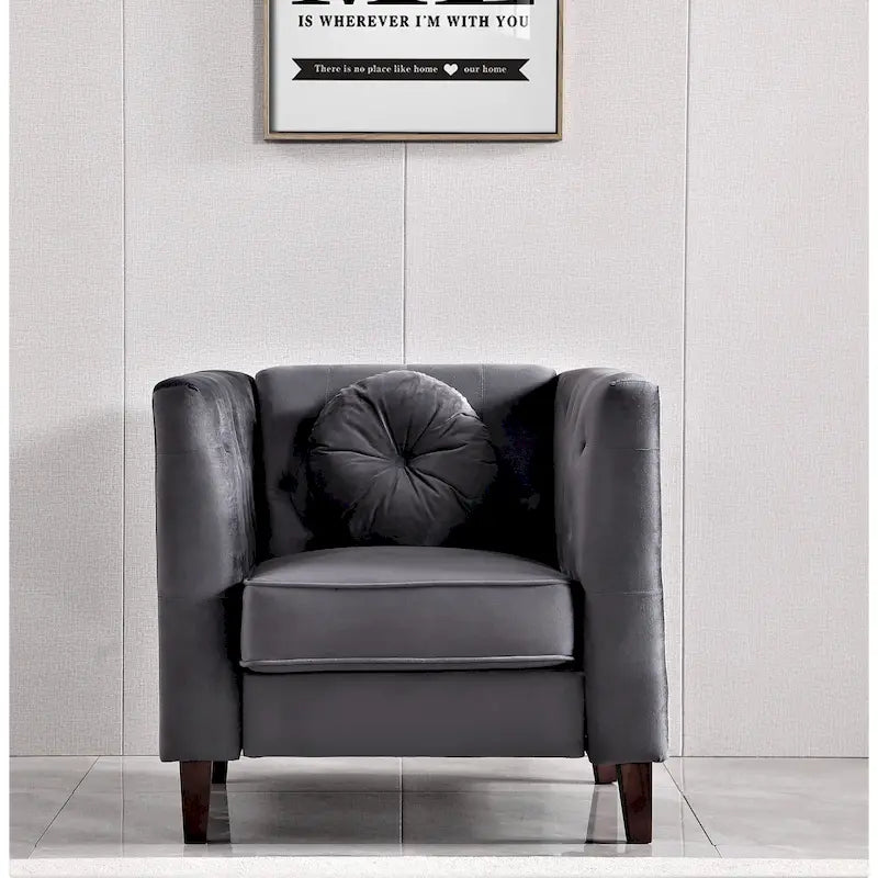 Fauteuil d'appoint Chesterfield classique en velours avec pieds en bois massif