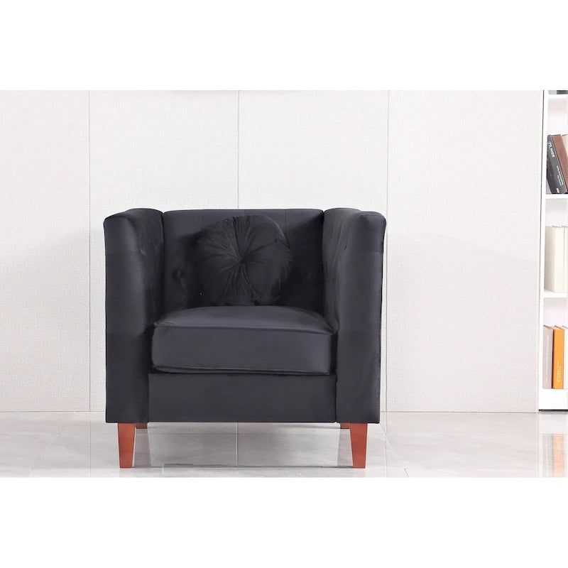 Fauteuil d'appoint Chesterfield classique en velours avec pieds en bois massif