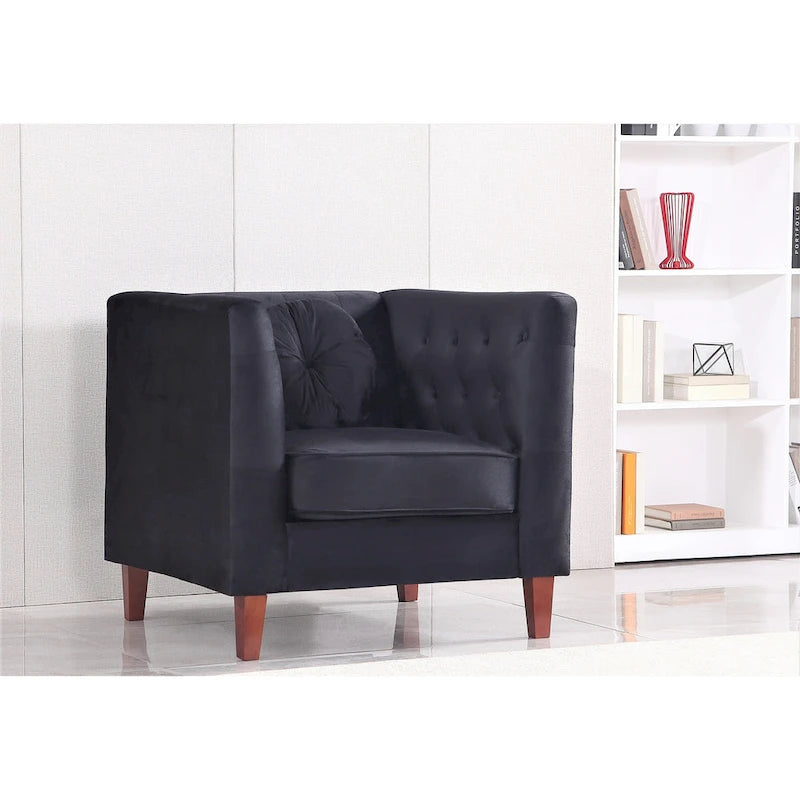 Fauteuil d'appoint Chesterfield classique en velours avec pieds en bois massif