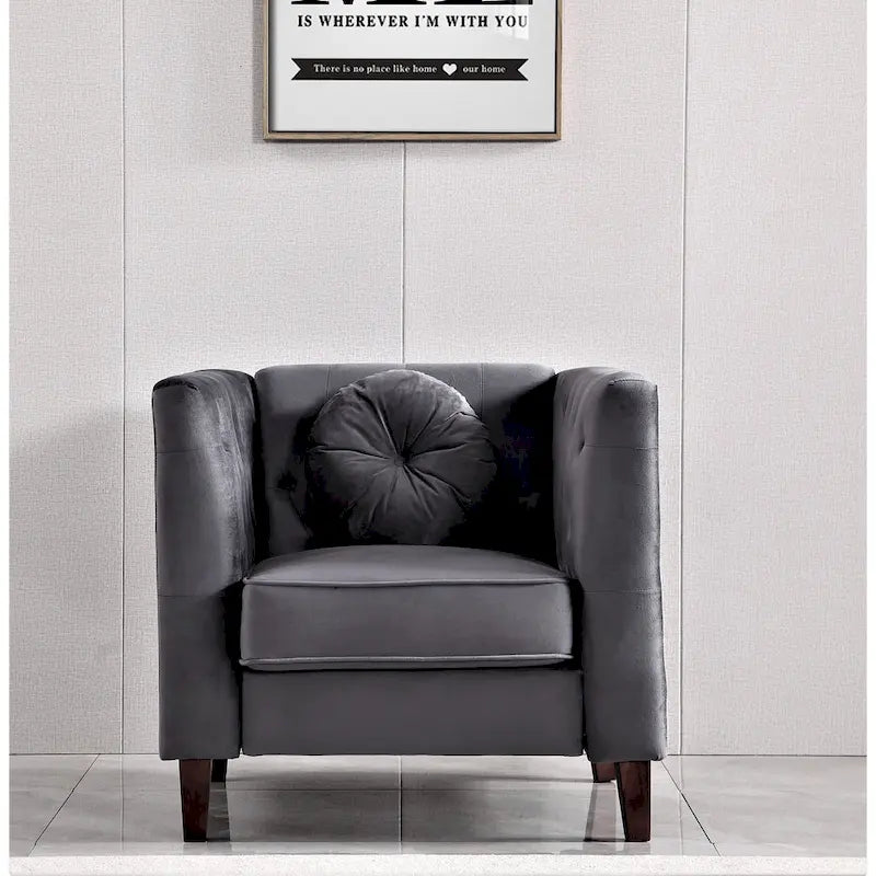 Fauteuil d'appoint Chesterfield classique en velours avec pieds en bois massif
