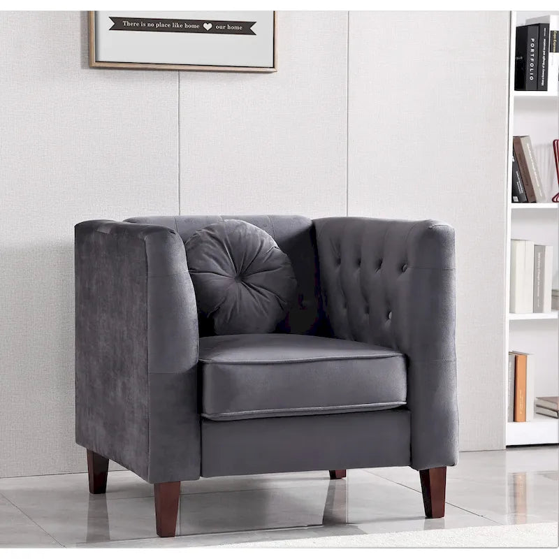 Fauteuil d'appoint Chesterfield classique en velours avec pieds en bois massif