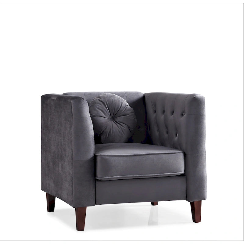 Fauteuil d'appoint Chesterfield classique en velours avec pieds en bois massif