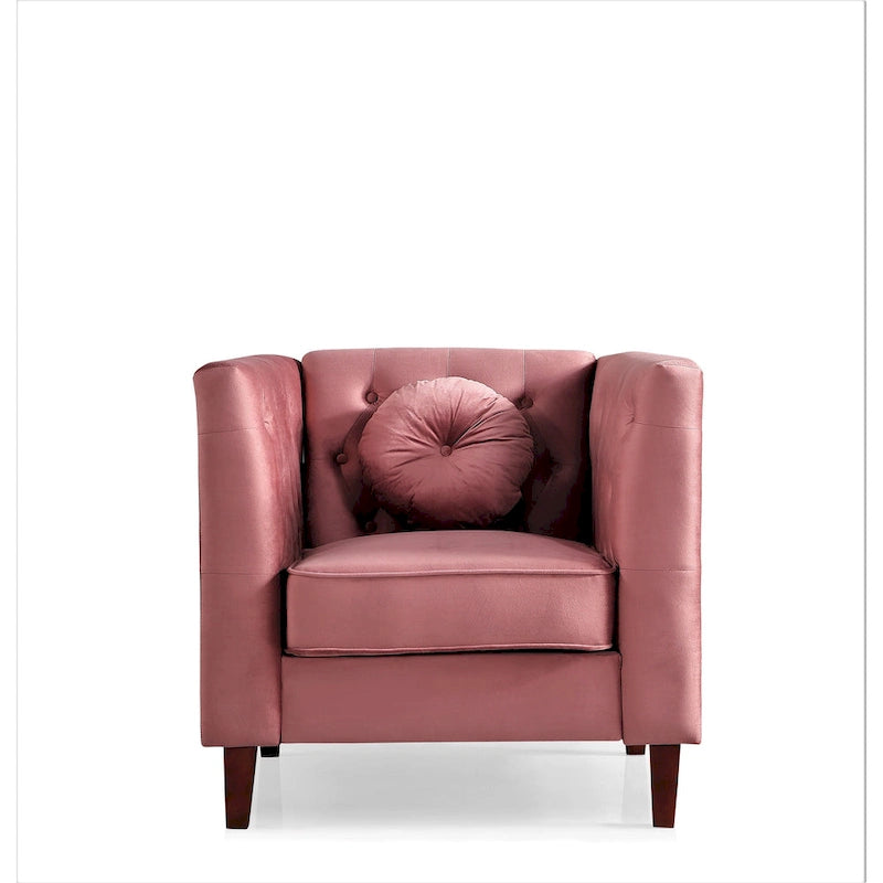 Fauteuil d'appoint Chesterfield classique en velours avec pieds en bois massif