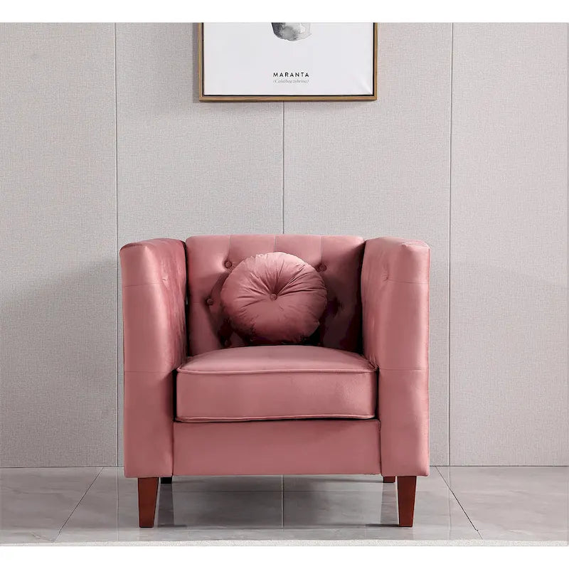 Fauteuil d'appoint Chesterfield classique en velours avec pieds en bois massif