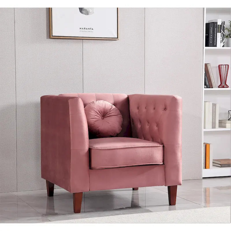 Fauteuil d'appoint Chesterfield classique en velours avec pieds en bois massif