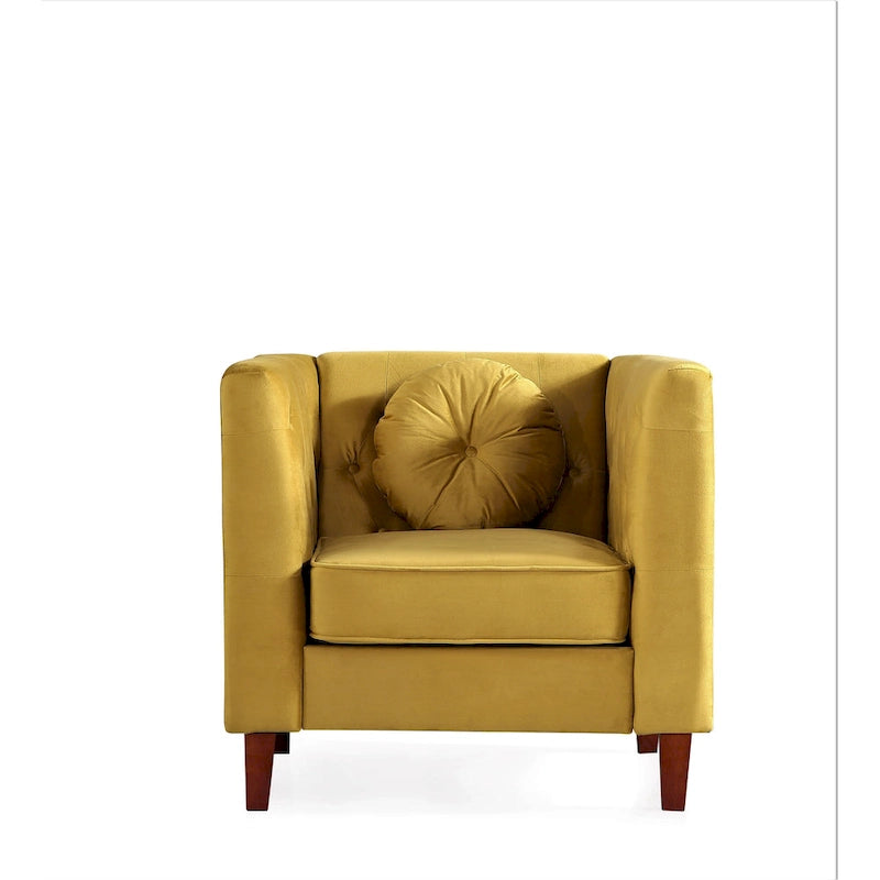 Fauteuil d'appoint Chesterfield classique en velours avec pieds en bois massif