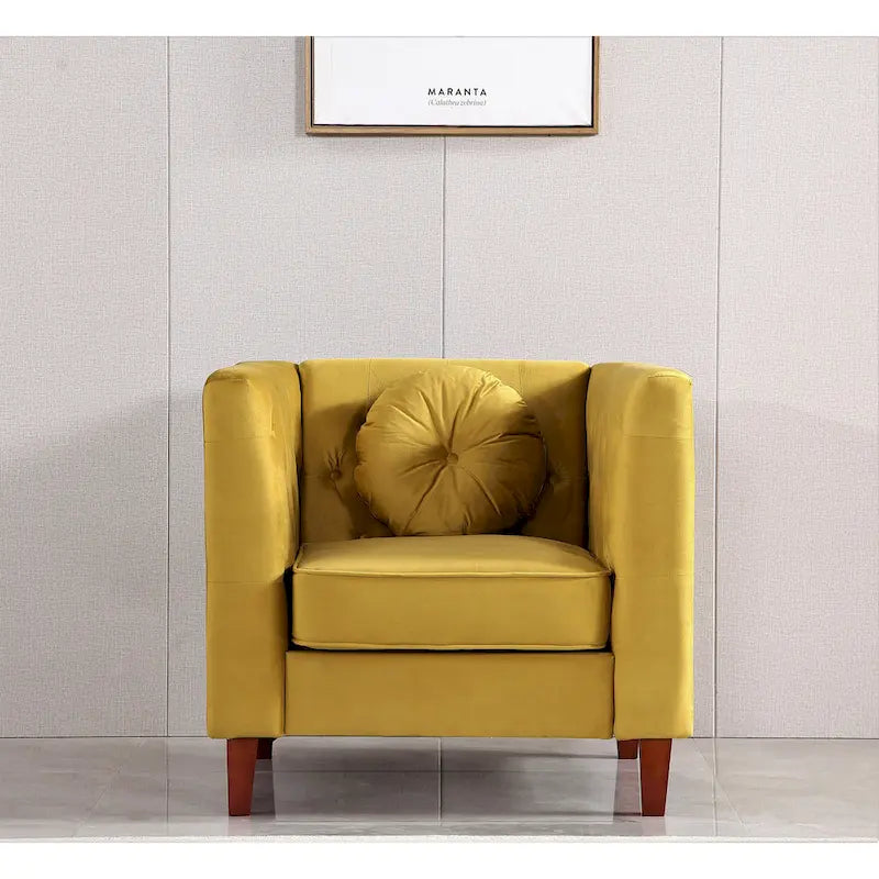 Fauteuil d'appoint Chesterfield classique en velours avec pieds en bois massif
