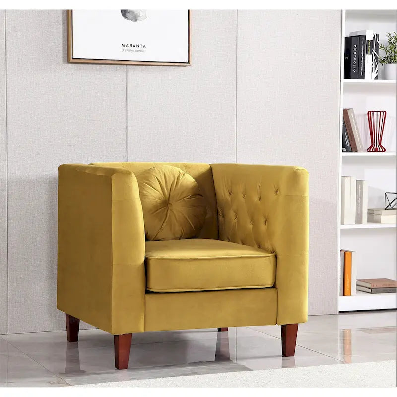 Fauteuil d'appoint Chesterfield classique en velours avec pieds en bois massif