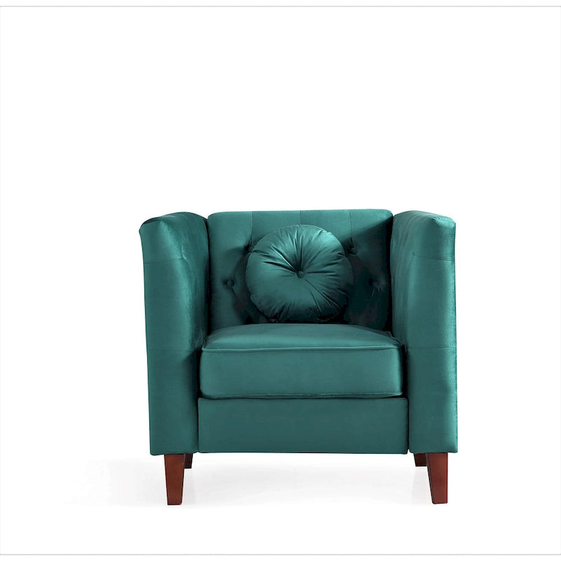 Fauteuil d'appoint Chesterfield classique en velours avec pieds en bois massif