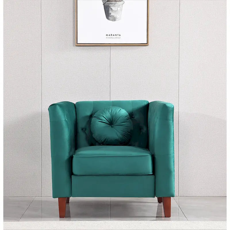 Fauteuil d'appoint Chesterfield classique en velours avec pieds en bois massif