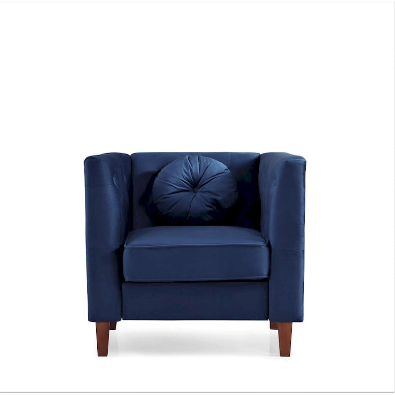 Fauteuil d'appoint Chesterfield classique en velours avec pieds en bois massif