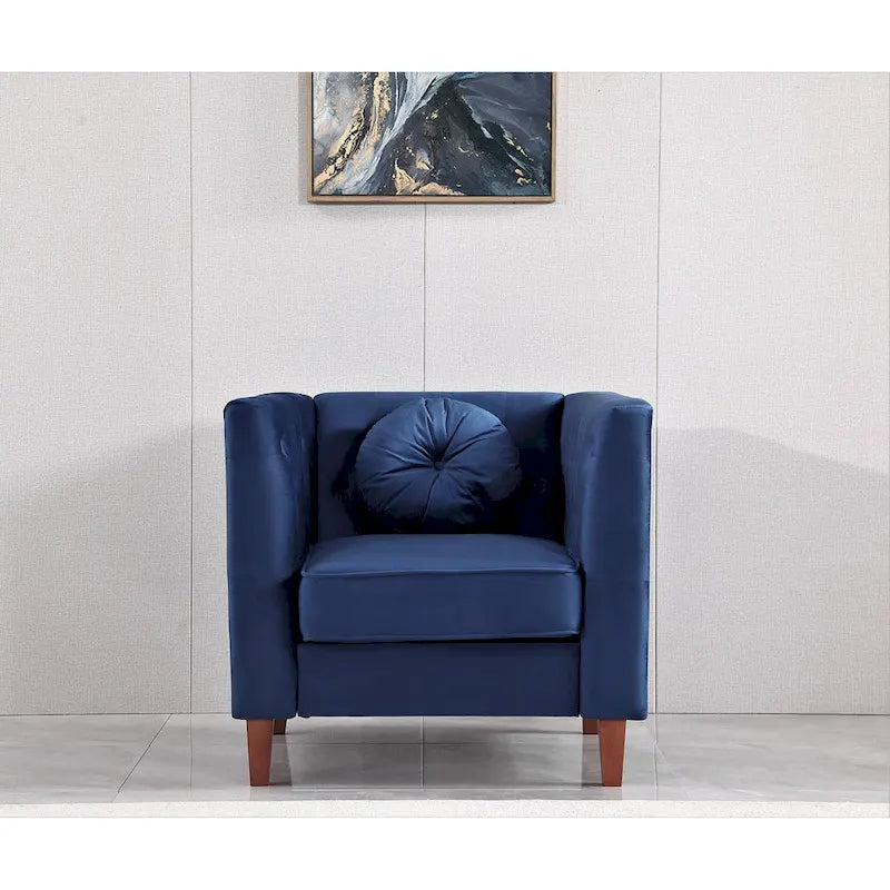 Fauteuil d'appoint Chesterfield classique en velours avec pieds en bois massif