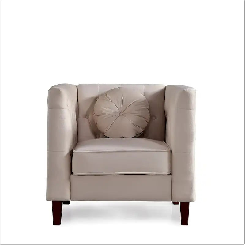 Fauteuil d'appoint Chesterfield classique en velours avec pieds en bois massif