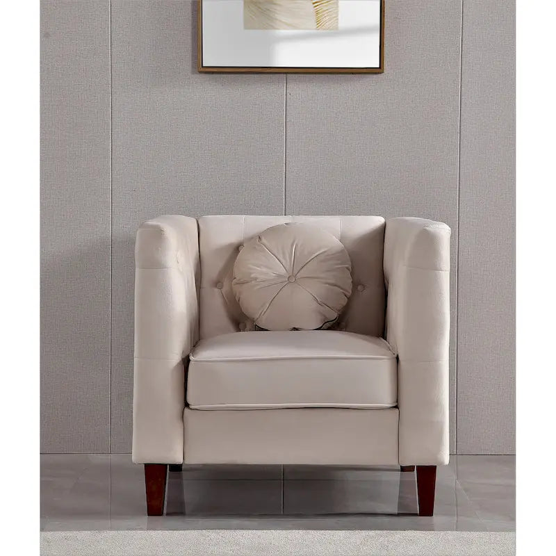 Fauteuil d'appoint Chesterfield classique en velours avec pieds en bois massif