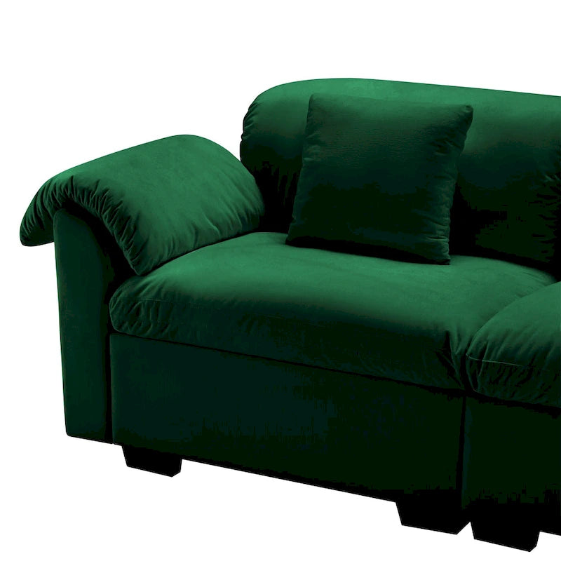 Canapé 3 places en velours avec rangement dissimulé et coussins