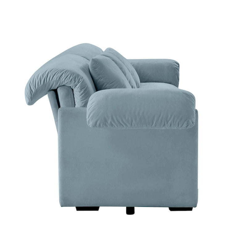 Canapé 3 places en velours avec rangement dissimulé et coussins