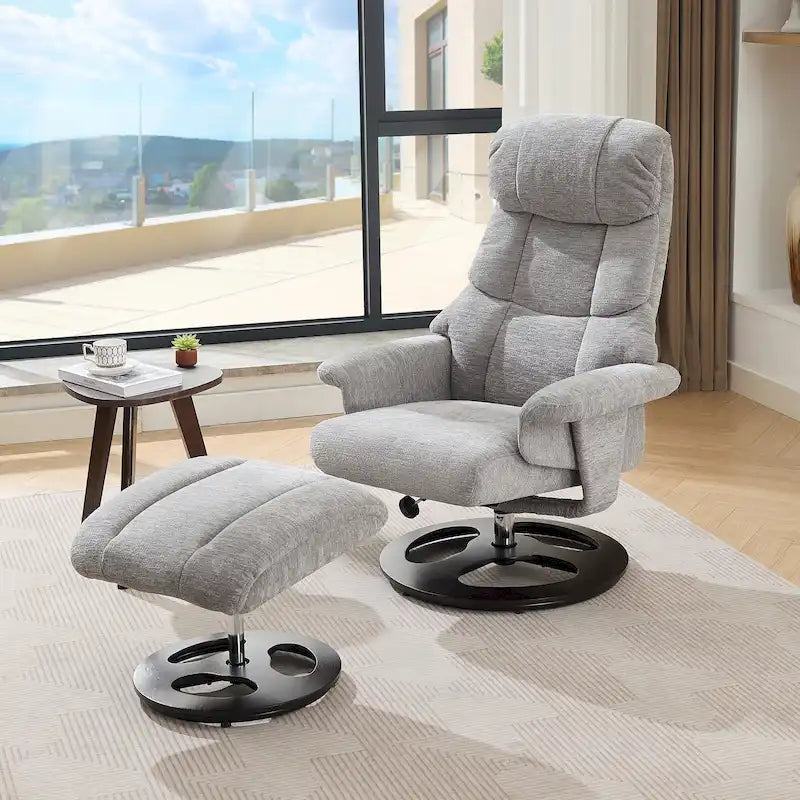Fauteuil inclinable pivotant gris avec massage, chauffage et dossier réglable