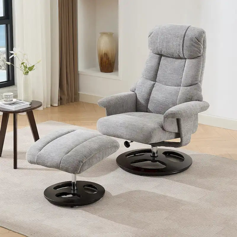 Fauteuil inclinable pivotant gris avec massage, chauffage et dossier réglable