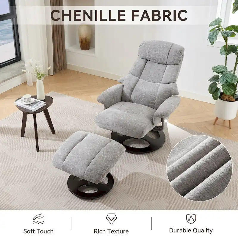 Fauteuil inclinable pivotant gris avec massage, chauffage et dossier réglable