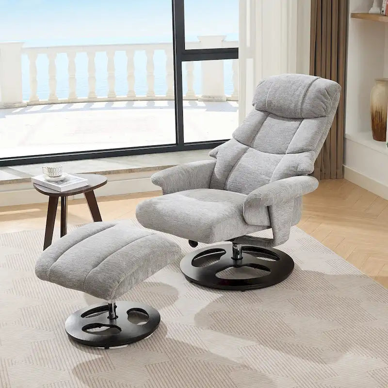 Fauteuil inclinable pivotant gris avec massage, chauffage et dossier réglable