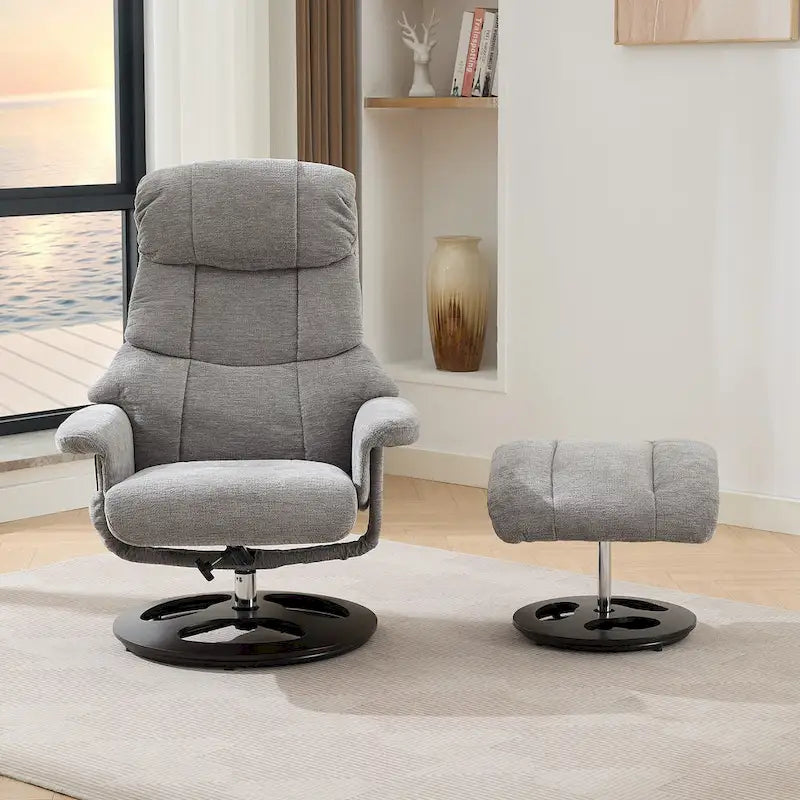 Fauteuil inclinable pivotant gris avec massage, chauffage et dossier réglable