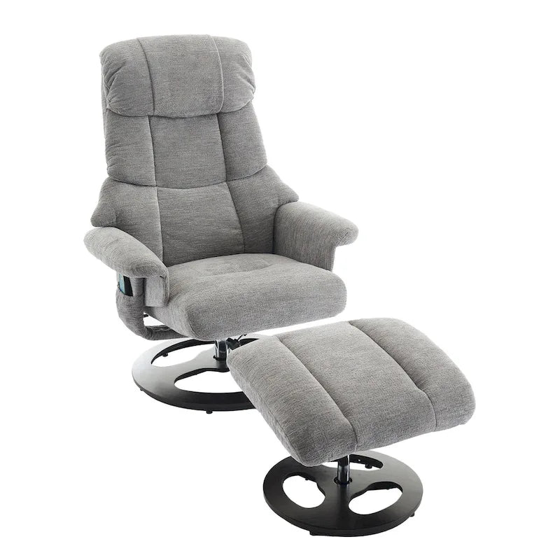 Fauteuil inclinable pivotant gris avec massage, chauffage et dossier réglable