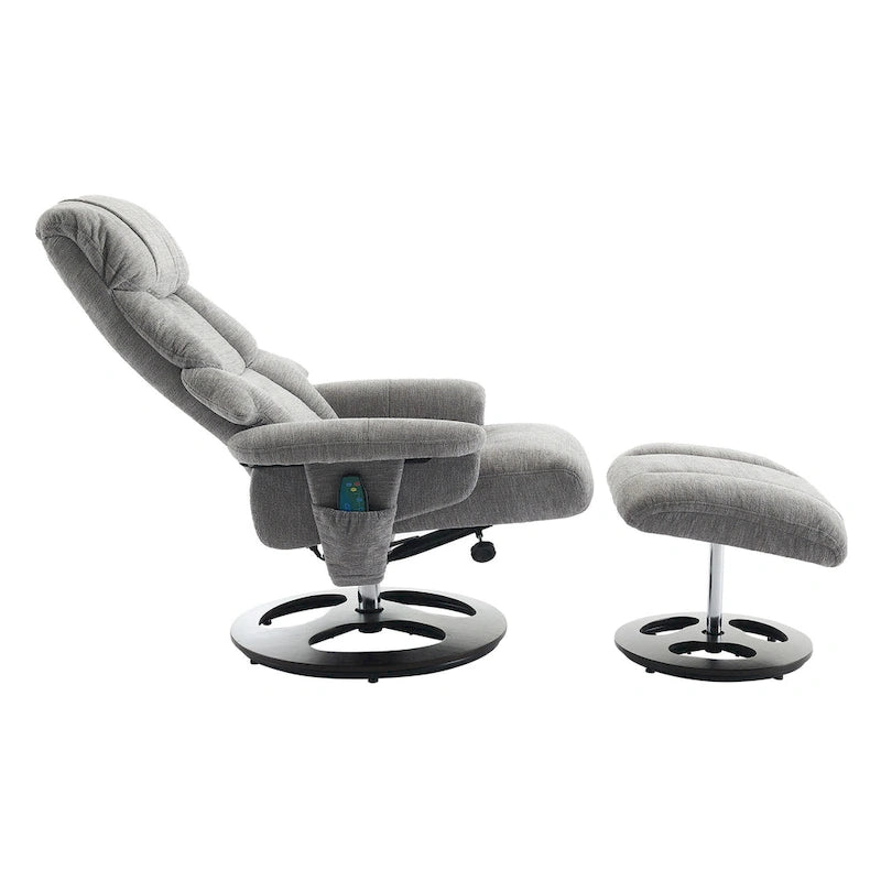 Fauteuil inclinable pivotant gris avec massage, chauffage et dossier réglable