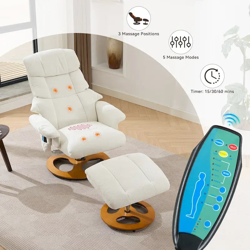 Fauteuil inclinable pivotant gris avec massage, chauffage et dossier réglable