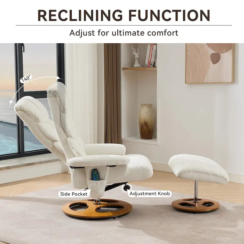 Fauteuil inclinable pivotant gris avec massage, chauffage et dossier réglable