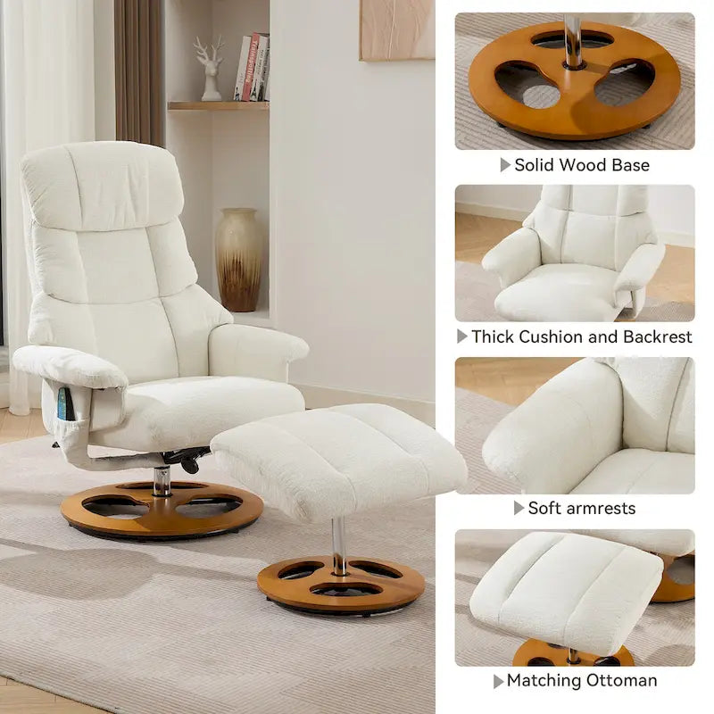 Fauteuil inclinable pivotant gris avec massage, chauffage et dossier réglable