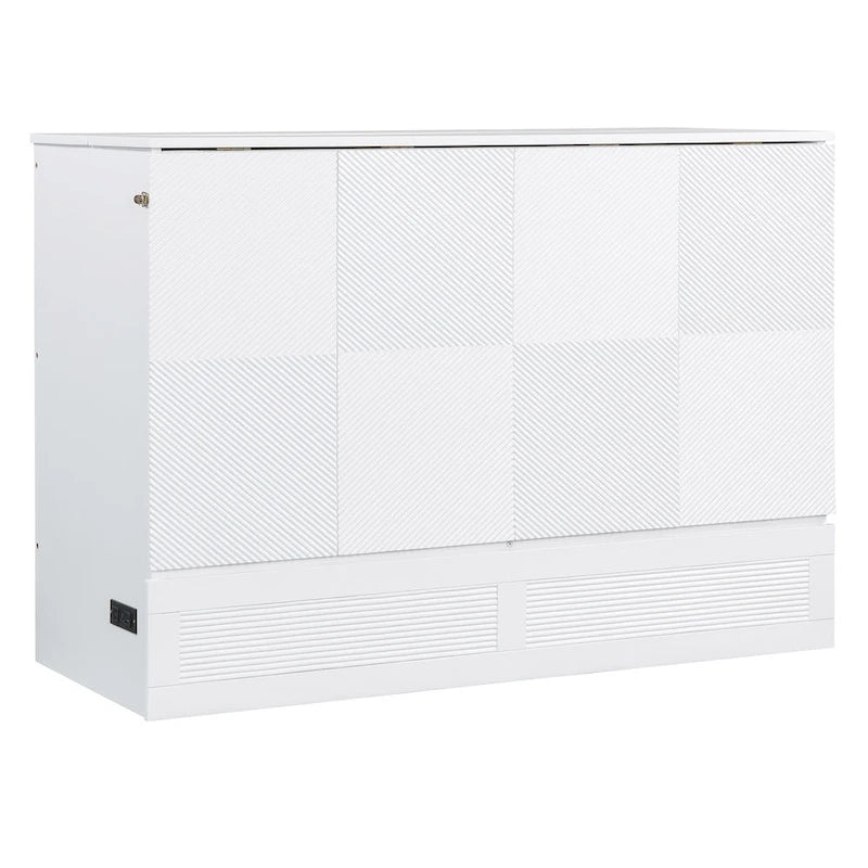 Lit Armoire escamotable Murphy avec tiroir de rangement, prises et ports USB, Blanc et Or