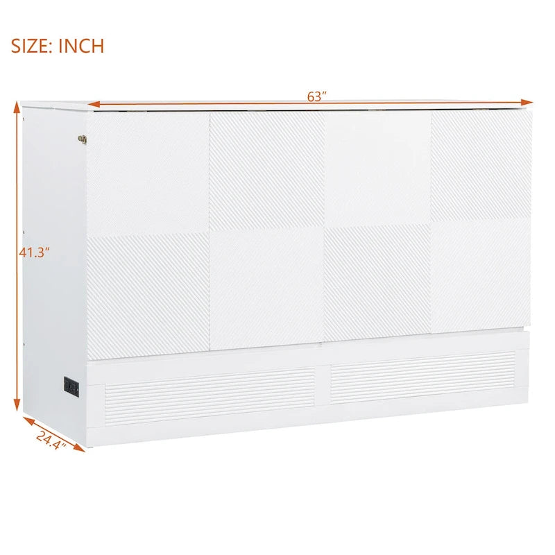 Lit Armoire escamotable Murphy avec tiroir de rangement, prises et ports USB, Blanc et Or