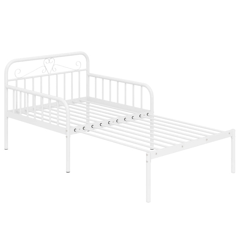 Lit de repos extensible en métal avec rampes sculptées et espace de rangement, blanc/noir