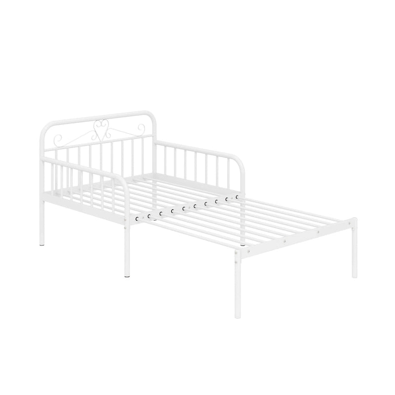 Lit de repos extensible en métal avec rampes sculptées et espace de rangement, blanc/noir