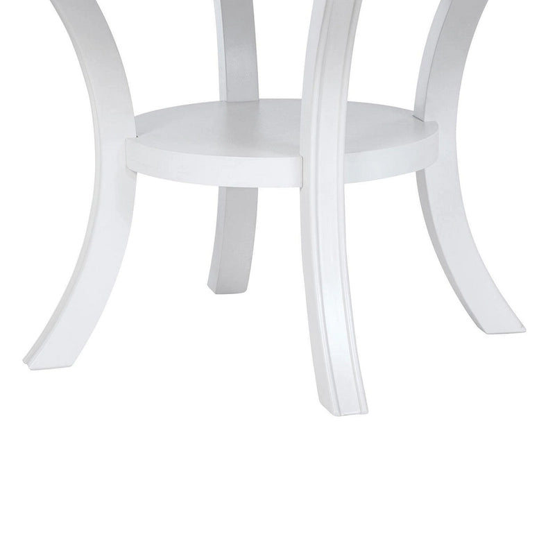 Table à manger ronde avec étagère et pieds évasés, bois blanc